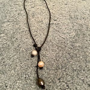Leather and Pearl Necklace